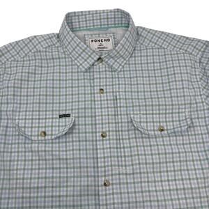 Poncho Mens XL Slim Fit Blue Green Check Short Sleeve Button Down Shirt